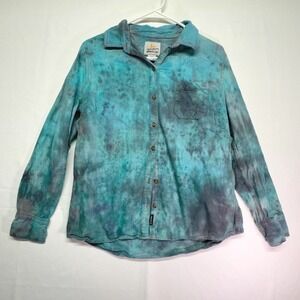 Field & Stream Monet Teal Green Blue OverDye Button Down Flannel Shirt Women's L